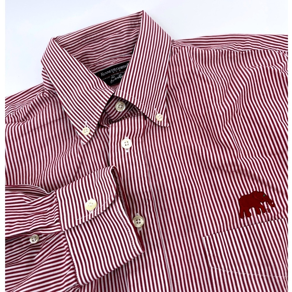 Kenneth Gordon Button Down Mens 16-35 Burgundy White Micro Stripe Elephant USA